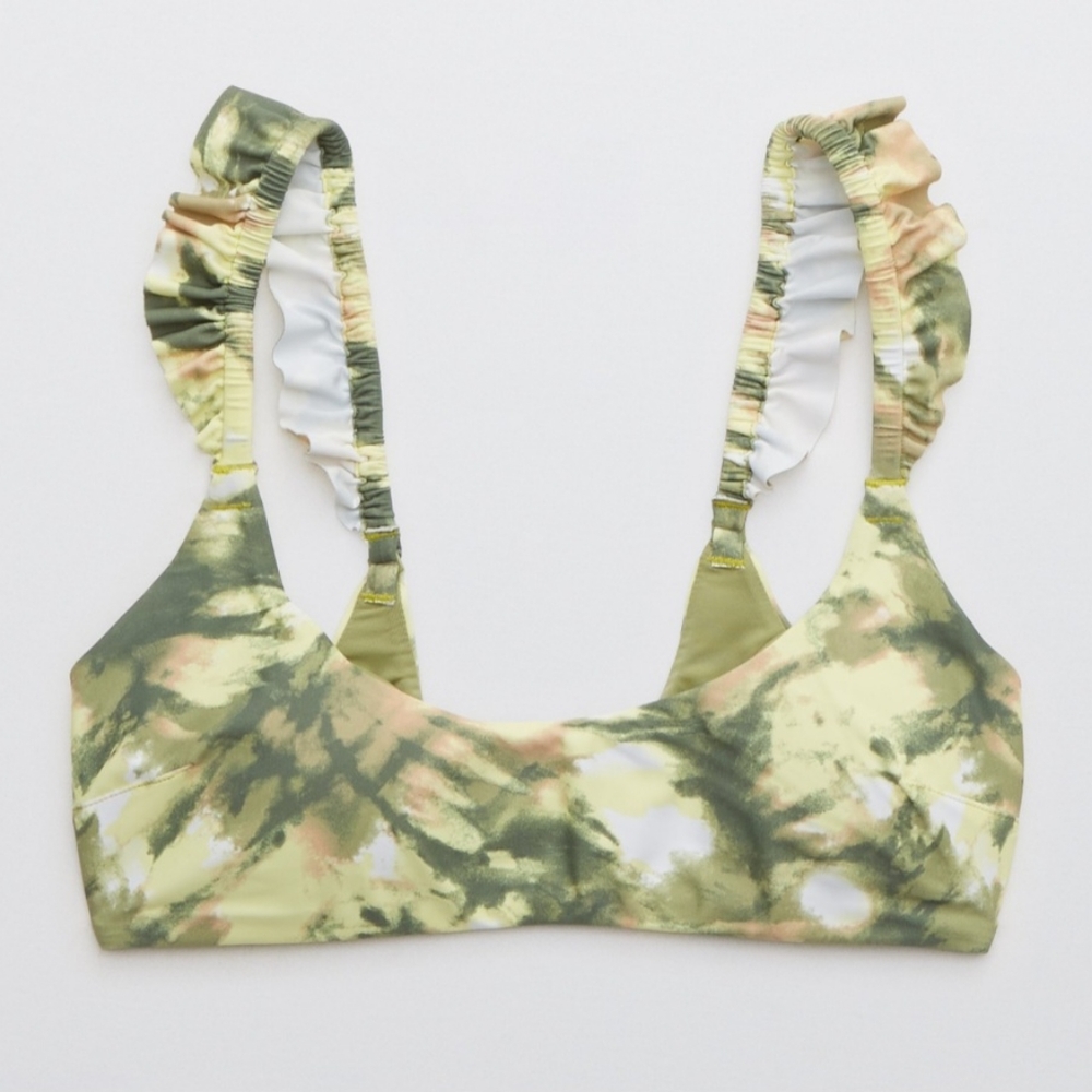 🐸AERIE BRAND NEW PRINTED RUFFLE SCOOP BIKINI TOP SIZE S - Picture 4 of 9